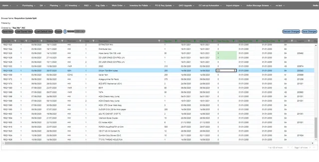QBrowse supplier portal: purchase orders with status colouring