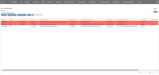 QBrowse dashboard: planning grid with editable QAD data